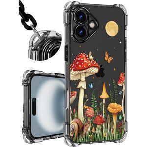 IPhone 16 Mushroom Butterfly Design Case, Wrist Lanyard, 20K-180PH007